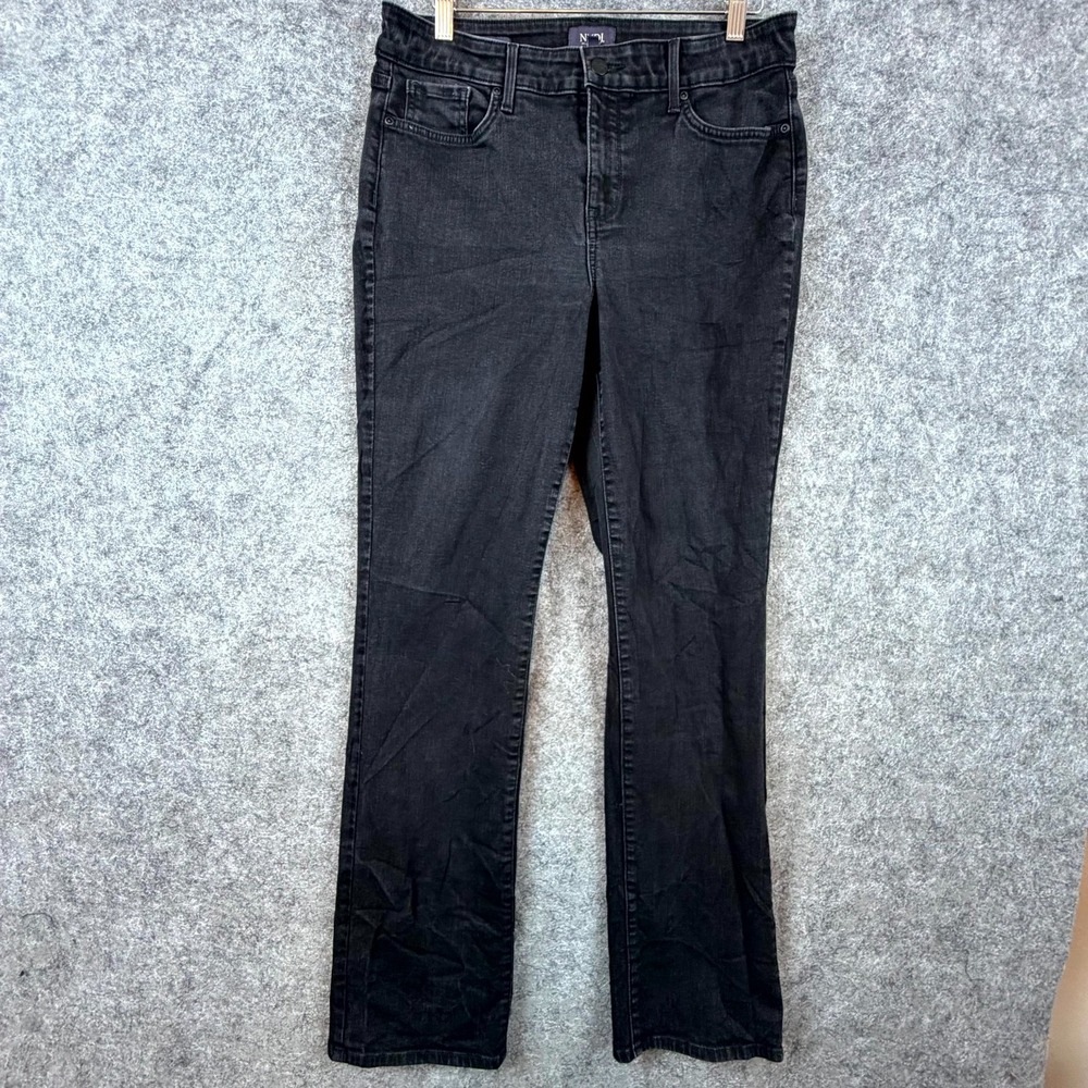 NYDJ Jeans Womens 10 Black Denim Cotton Mid Rise Marilyn Straight Leg Lift Tuck